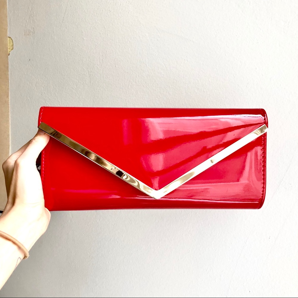 Aldo Red Patent Leather Clutch with Chain Strap